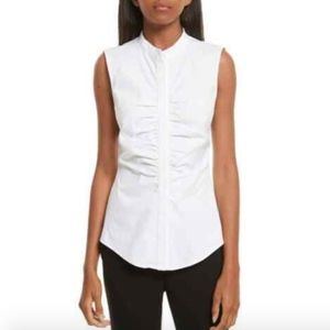 Theory Ruched Fitted Stretch Cotton Blouse Size 0
